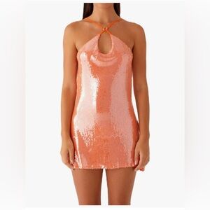 Women's Sexy Halter Sequin Backless Mini Dress Low Cowl Back Short Party Dress